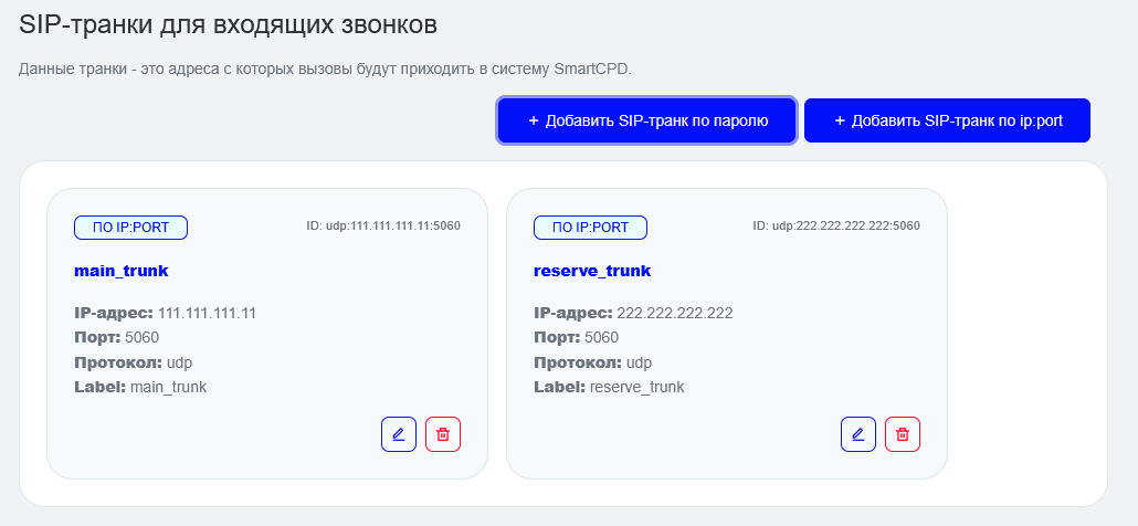 Входящие транки